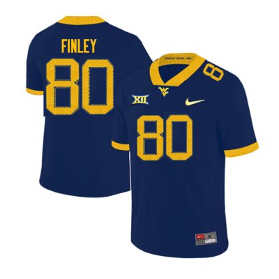 Men's West Virginia Mountaineers NCAA #80 Charles Finley Navy Authentic Nike Stitched College Football Jersey JW15K70XT